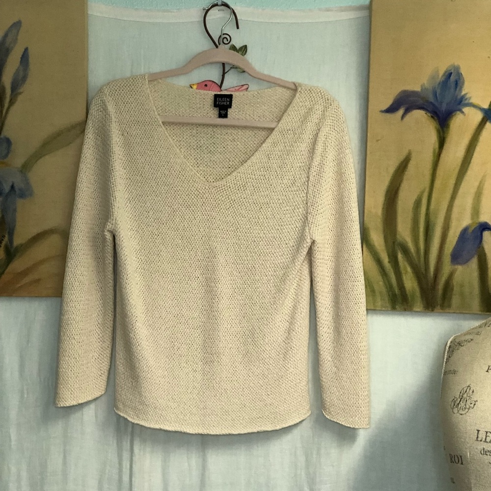 Eileen Fisher white v neck sweater L